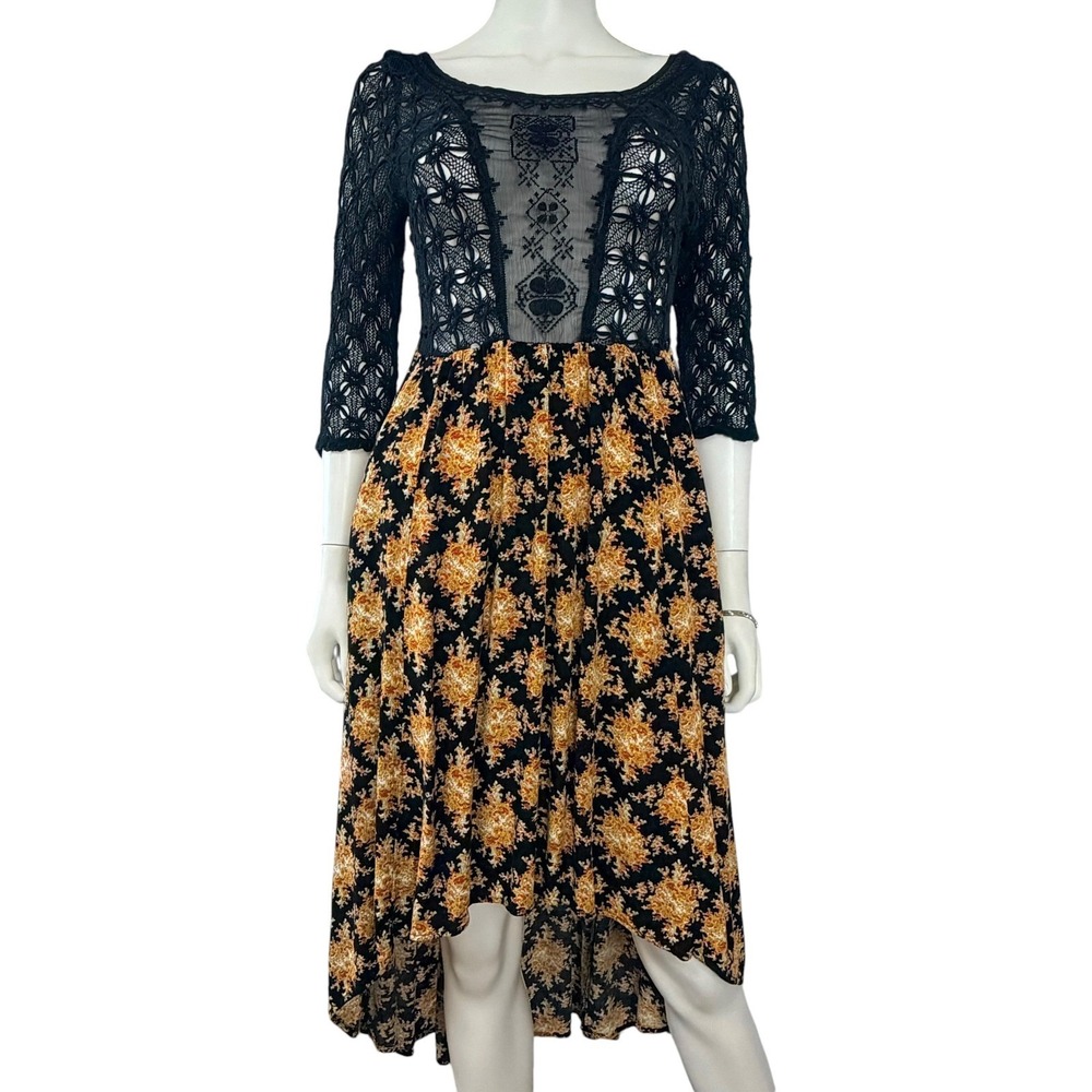 Free People Boho Lace Sheer Dress Whimsigoth Romantic Indie Festival Flowy M